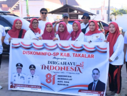 Semarakkan Jalan Santai HUT ke-81 RI, Rombongan Diskominfo-SP Takalar Tampil Tampil Kompak dan Curi Perhatian